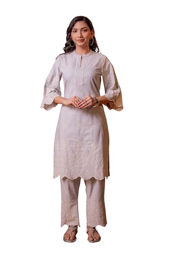 Juniper Grey Dune Tonal Schiffli Kurta Set_P11065GREY-XXL