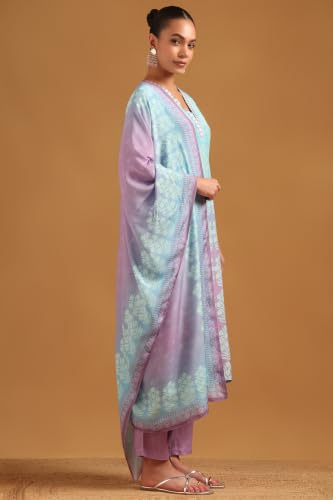 Soch Womens Blue Viscose Botanical Salwar Suit With Bead