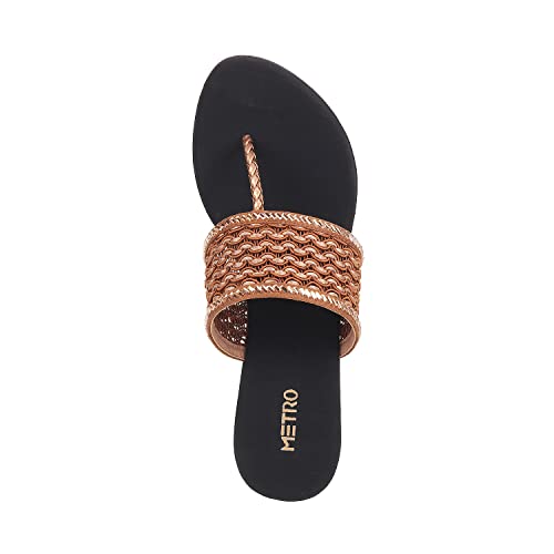 Metro Women's Gold Faux Leather Slip On Comfy Ethnic Fashion Sandals UK/4 EU/37 (35-4810)