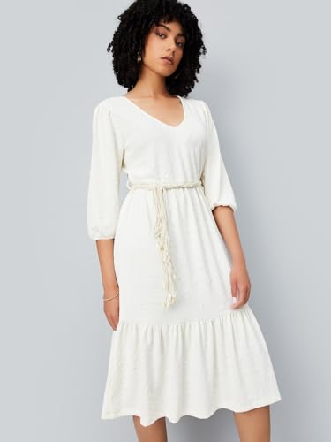 Max Women's Cotton Blend A-Line Below The Knee Dress (BOH18_Ecru