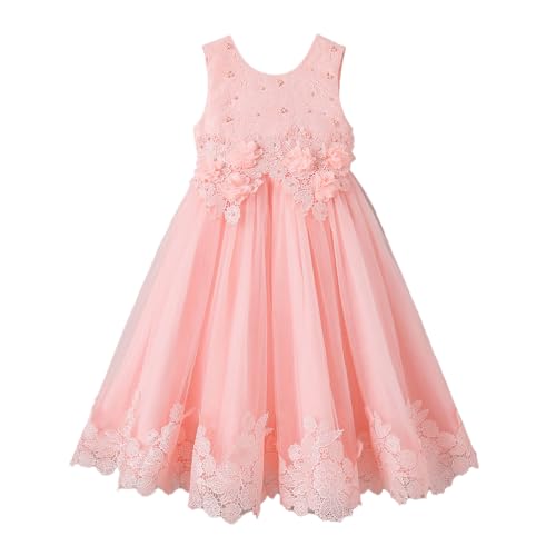 Hopscotch Girls Pink Sleeveless Floral Applique Beaded Gown for Age (5-6 Years)