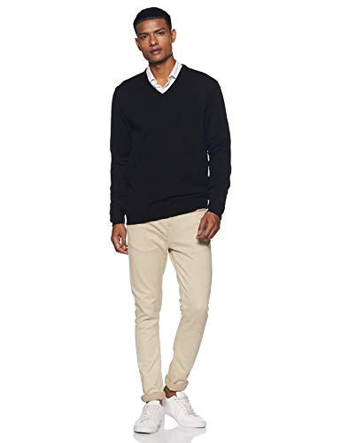 Amazon Brand - Symbol Men's Acrylic V-Neck Sweater (SWR-50_Black_Medium_Black_M)