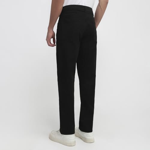 Park Avenue Men Regular Fit Solid Pattern Cotton Blend Flat Front Casual Jeans Black
