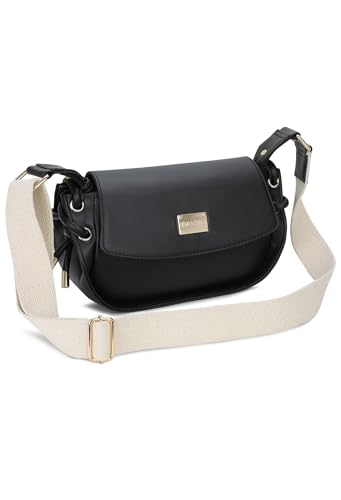 RASHKI HAZE- Womens Crossbody Vegan Leather Handbag | Spacious | Unique Shape | Party Purse | Magnetic Button Closure (Black)