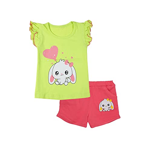 CATCUB Girl's Cotton Top & Shorts/hot Pants(CC-191-0-1G; Green; 6-12 Months)