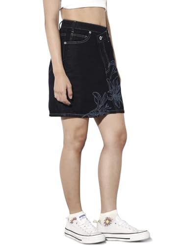 ONLY Women's Floral Print Flared High-Rise Blue Skirt