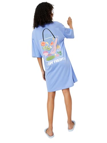 Max Women's Cotton Classic Night Shirt (CH1502_Light Blue_L)