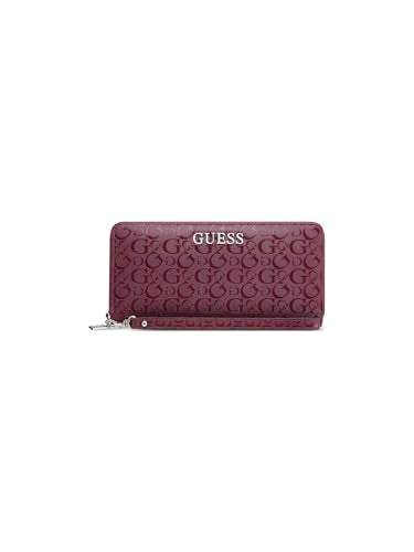 Guess Oxblood Textured Zipper Abbas Large Zip Around Wallet