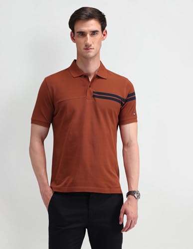 Arrow Sports Men's Striped Regular Fit Polo Shirt (ASAITS3226_Rust