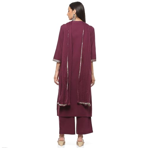 Biba WOMEN PRINTED RELAXED SALWAR KURTA DUPATTA(SKDSKD7028E_WINE_36)