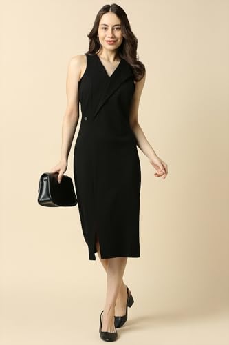 Allen Solly Women's Rayon Modern Calf Length Dress (AHDRERGHN21308_Black
