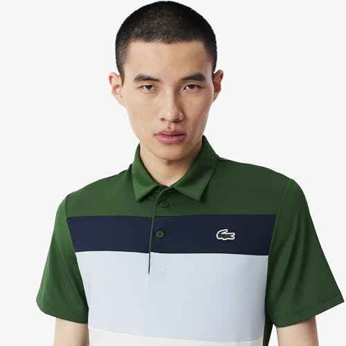 Lacoste Men's Regular Fit Polos (DH8954DJ1_Green / Light Navy Blue