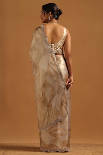 Soch Womens Beige Satin Abstract Saree
