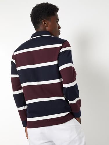 Max Men Striped Polo T-Shirt (Burgundy_S)