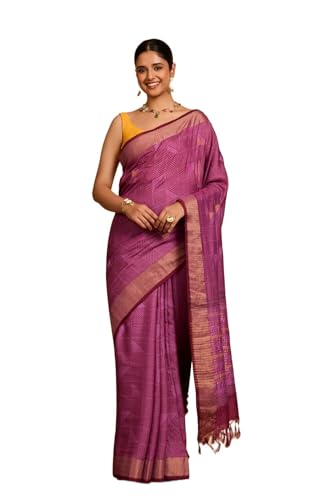 Taneira Women Purple Bengal Pure Tussar Silk Embroidered Saree with Unstitched Blouse Piece (SAIH01AC2217-Purple)