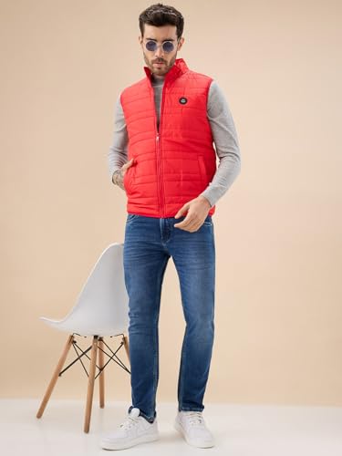 Status Quo Men's Quilted Sleeveless Puffer Jacket with Side Patch Logo and Zipper Closure | 95% Polyester 5% Spandex | ORANGE | 5XL Size