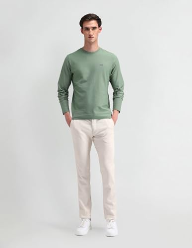 Arrow Sports Men's Textured Regular Fit T-Shirt (ASAITS3304_LT. Green