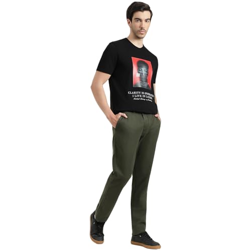 United Colors of Benetton Relaxed Fit Mid Rise Solid Trousers (Size : 42) - 26P4CTWB1002I903 Olive