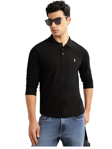 Thomas Scott Men's | Cricket Club Collection | Regular Fit | Long Sleeves | Solid | Button Closure | Knitted Fabric | Polo Collar | T-Shirt (CCKTT017_Black_2XL)