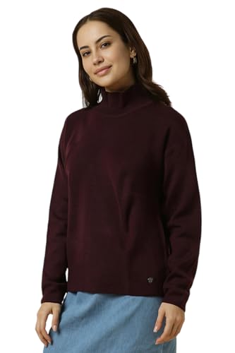 Allen Solly Women Maroon Textured Round Neck Casual Sweater