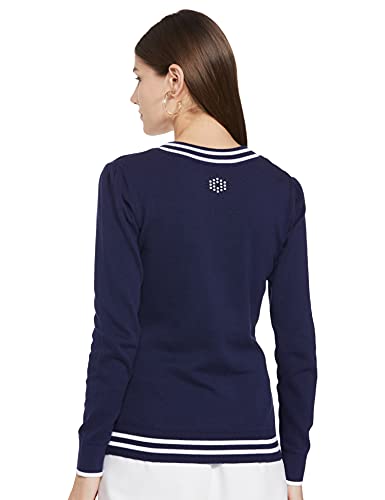 Puma Women's' Cotton V-Neck Sweater (56835502_Medieval White-Vapor Blue_S)