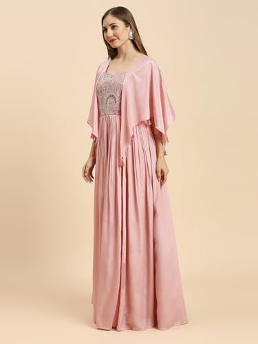 madhuram textiles Women's Chinon Gown for Women Ethnic with Embroidery Work Long Maxi Gown(M-2456) (in, Alpha, XL, Regular, Pink)