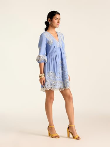 Label RITU KUMAR Powder Blue Hermione Full Sleeves Embroidered Short Dress