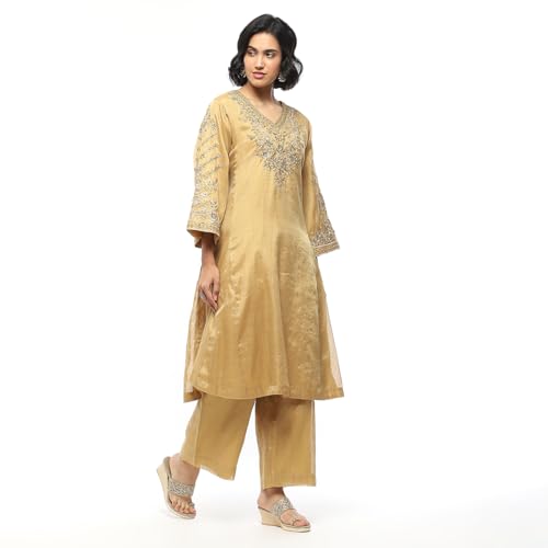BIBA Women's Cotton Kurta Set (SKDRJPTANA9830AW24GLD_Gold