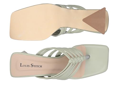LOUIS STITCH Women's Fashion Green Slip-On Block Heel Sandals | Weaved T-Strap Stylish Heel Sandal for Ladies | LSOF-LDBH-WESTGR| (UK-7)