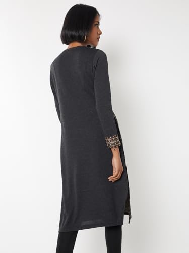 Max Women Knit Straight Winter Kurta (Grey_XL)