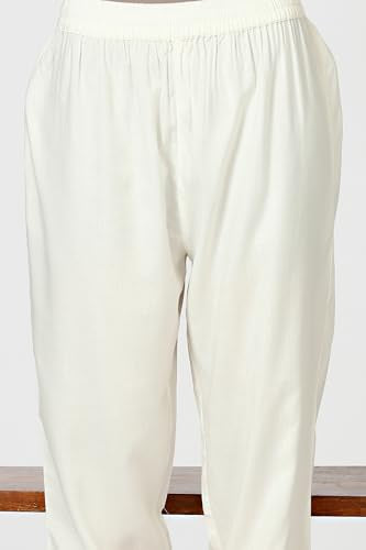 W for Woman White Digital Floral Printed Sleeveless Flared Kurta, Pants and Dupatta Set (Size: L)-24AUWS12583-123704