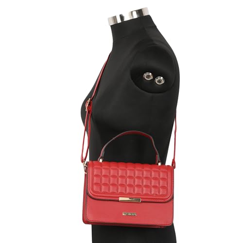 Fastrack Quilted Structured Satchel for Women, Girls and Ladies | with Detachable Sling Strap & Flap Button Closure
