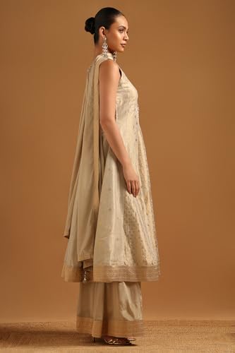 Soch Womens Beige Brocade Zari Woven Salwar Suit With Cutdana
