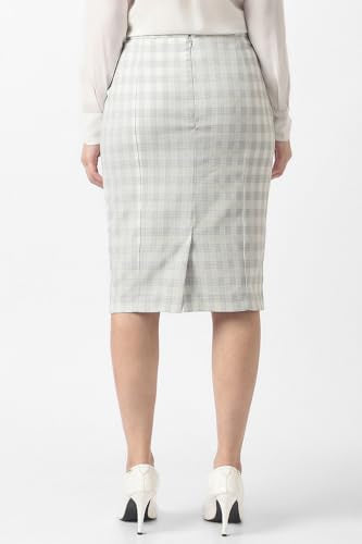 Women Grey Check Formal Knee Length Skirt