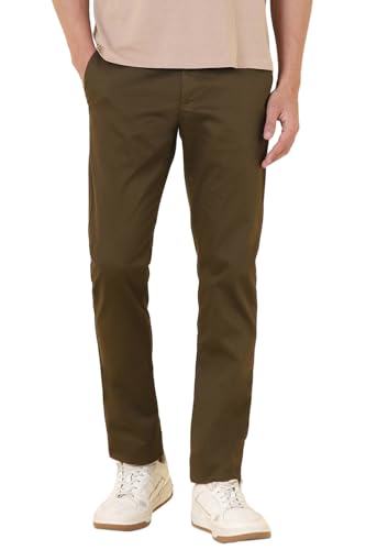 Men Brown Solid Casual Trousers