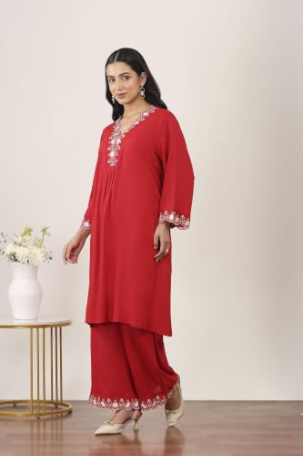 Rangriti Rayon Solid A-Line Casual Kurta With Palazzo