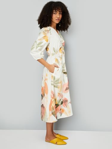 Max Women's Cotton A-Line Midi Casual Dress (AG54008B_Multi Multicolour