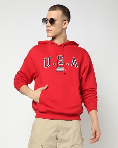 GAP Men's Full Sleeve Hooded Neck Oversize Fit Brushed Sweatshirt,Red,XXL