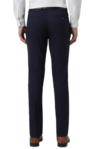 Peter England Men Navy Check Slim Fit Formal Trousers