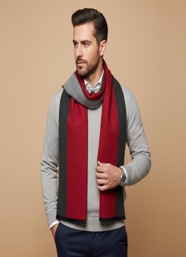 MUFFLY Woven Reversible Printed Men's Wool & Acrylic Warm Men Muffler Cashmere Solid Winter Wear Wraps Muffler/Scarves (Red Black)