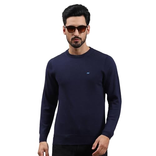 Monte Carlo Mens Solid Navy Blue Round Neck Full Sleeve Pullover (1240504RN-117-46)