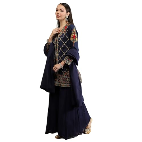 BIBA Women's Silk Chanderi Kurta Sets (CKD10746AW24BLU_Blue