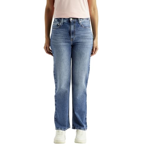 Women's High Rise Ribcage Straight Fit Blue Jeans