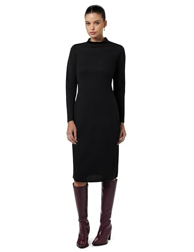 ATHENA LIFESTYLE Women's Polyester Bodycon Midi Dress (ADR-17837_Black