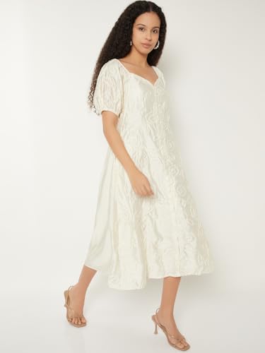 Max Kalki x Max Women Embroidered A-line Midi Dress (White_M)