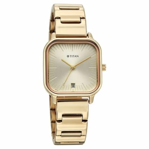Titan Plain 3 Hands Work Wear Brown Round Dial Rose Gold Plating Stainless Steel Strap Womens Watch - 2786WM01