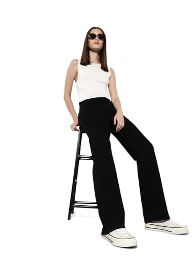 ONLY Women's Solid Straight Fit High-Rise Black Jeans