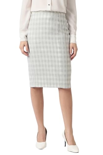 Women Grey Check Formal Knee Length Skirt