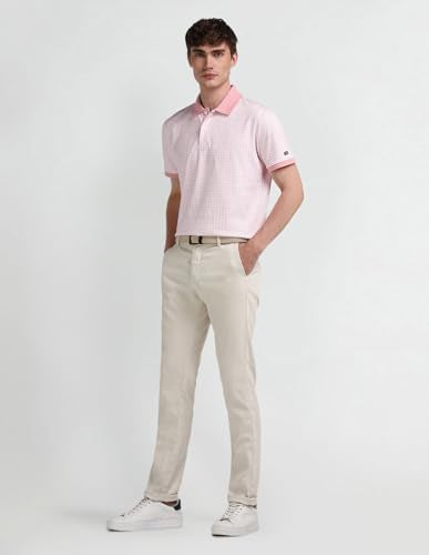 Arrow Sports Men's Pink Geometric Collared Neck Half Sleeve Casual Cotton Slim Fit T-Shirts (ASAITS3293_Pink_3XL)
