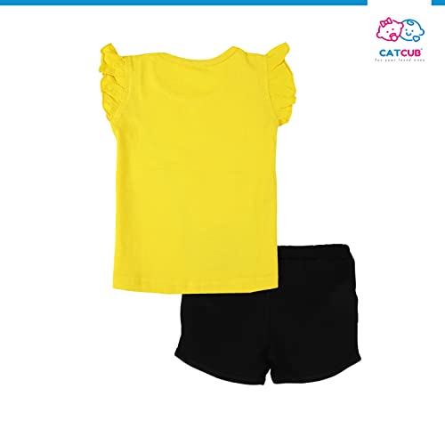 CATCUB Girl's Cotton Top & Shorts/hot Pants(CC-190-1-2; Yellow; 12-24 Months)